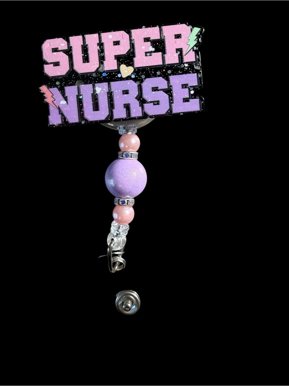 Super Nurse Beaded Badge Reel in Pink and Lavender